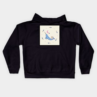 Narwhal with fishes - blue, pink, yellow Kids Hoodie